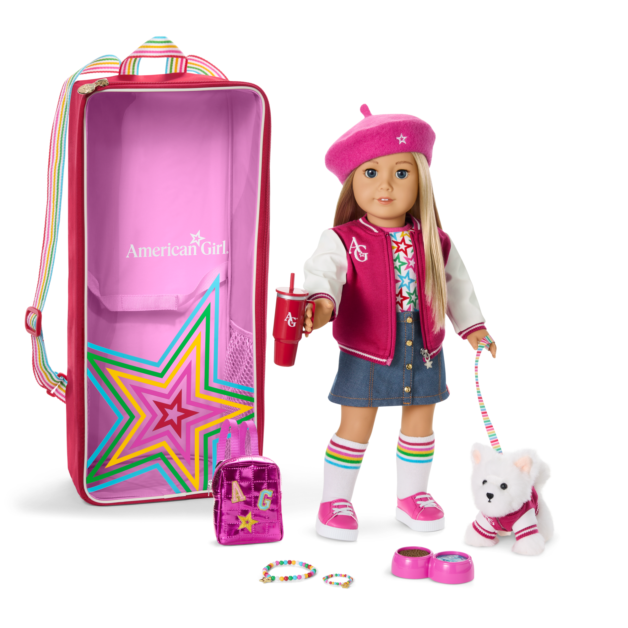 Truly Me™ 18-inch Doll #100. Accessories. Puppy & Doll Carrier