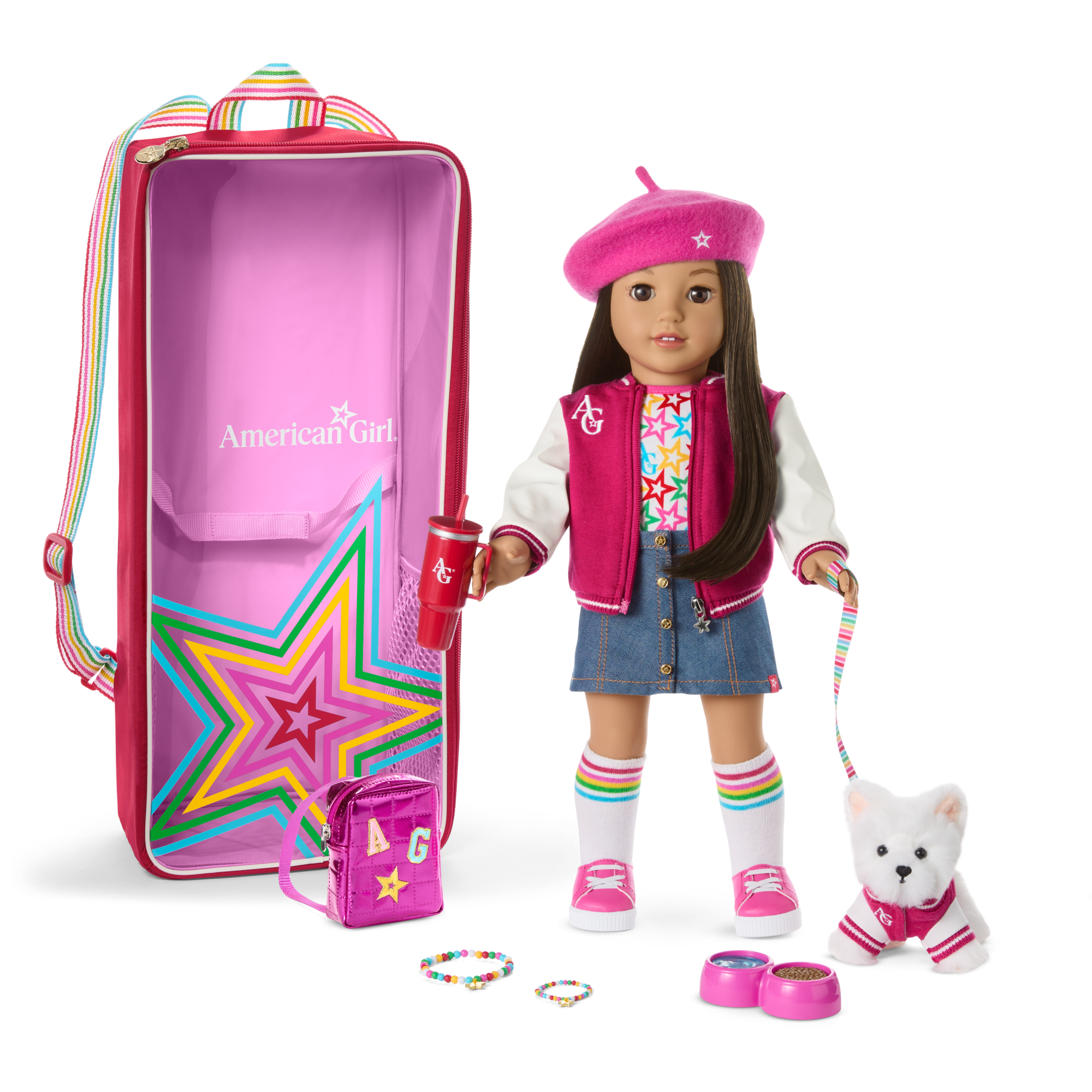 Truly Me™ 18-inch Doll #124. Accessories. Puppy & Doll Carrier