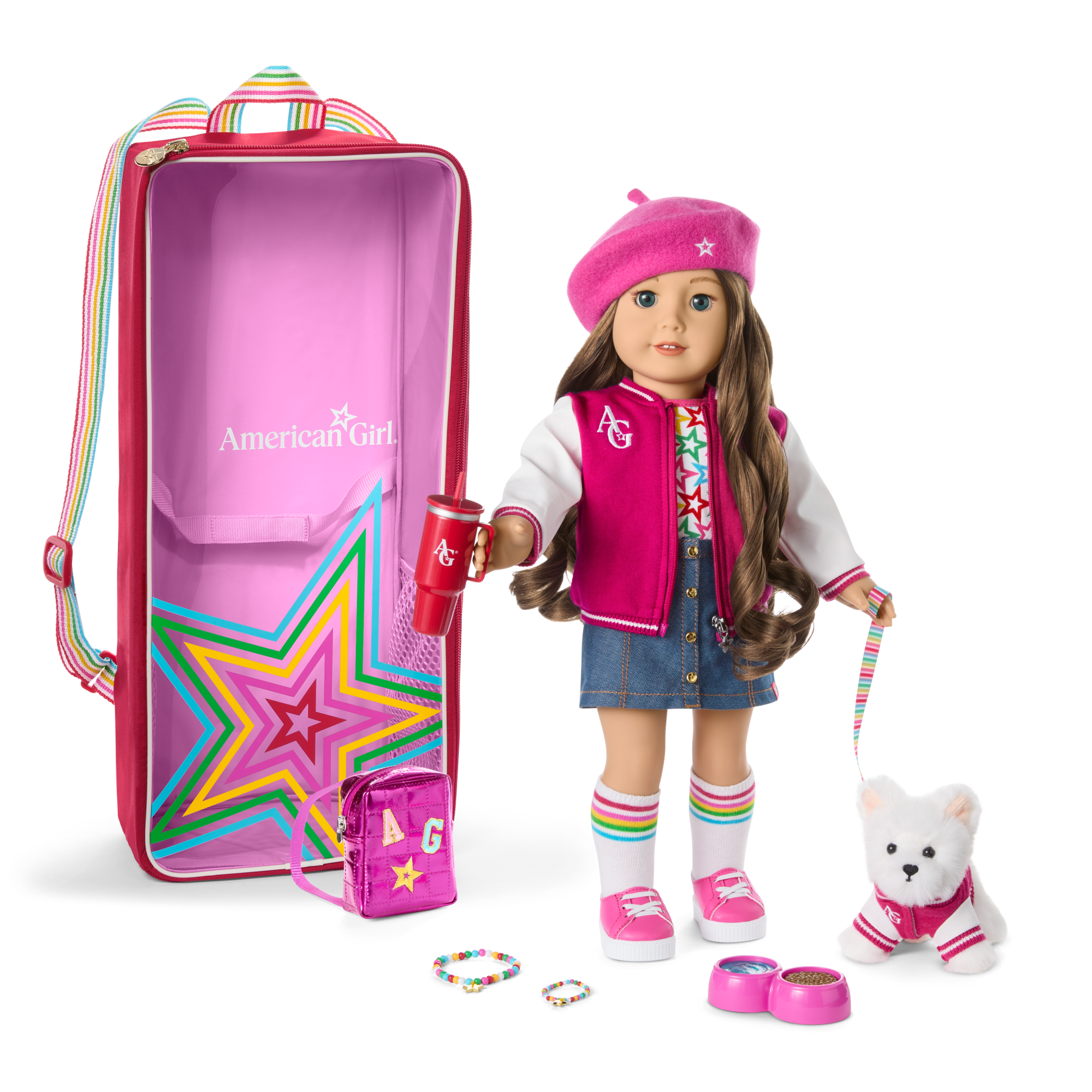 Truly Me™ 18-inch Doll #126. Accessories. Puppy & Doll Carrier